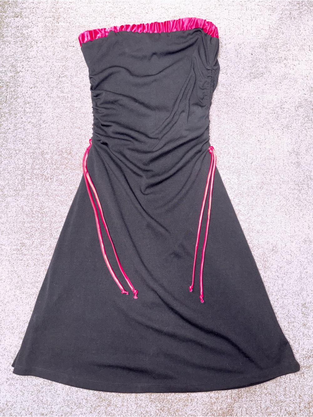 My Michelle Black Strapless Dress with Hot Pink Trim and Drawstrings
